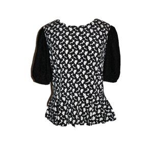 Michael Kors Women,s Shirt Top Medium M Floral Black White Elastic Cuff Sleeve